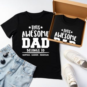 [GIFT BOX] Custom Dad Shirt for Father’s Day, Personalized This Awesome Dad Belongs To Tee, Unique Gift for Him by sell4style